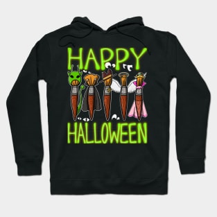 Happy Halloween a Variety of Paintbrushes with Costumes Hoodie